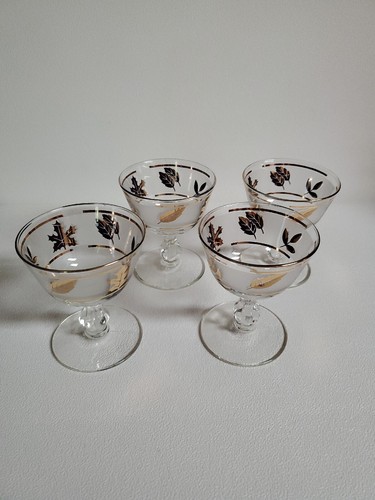 VTG Libbey Gold Gilt Leaf Sherbert Cocktail Glasses Set of 4 Mid Century Modern - Picture 5 of 14
