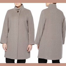 Nwt $985 Cinzia Rocca Due Wool Blend Stand Collar A-line Coat In Mocha [sz 22w ]