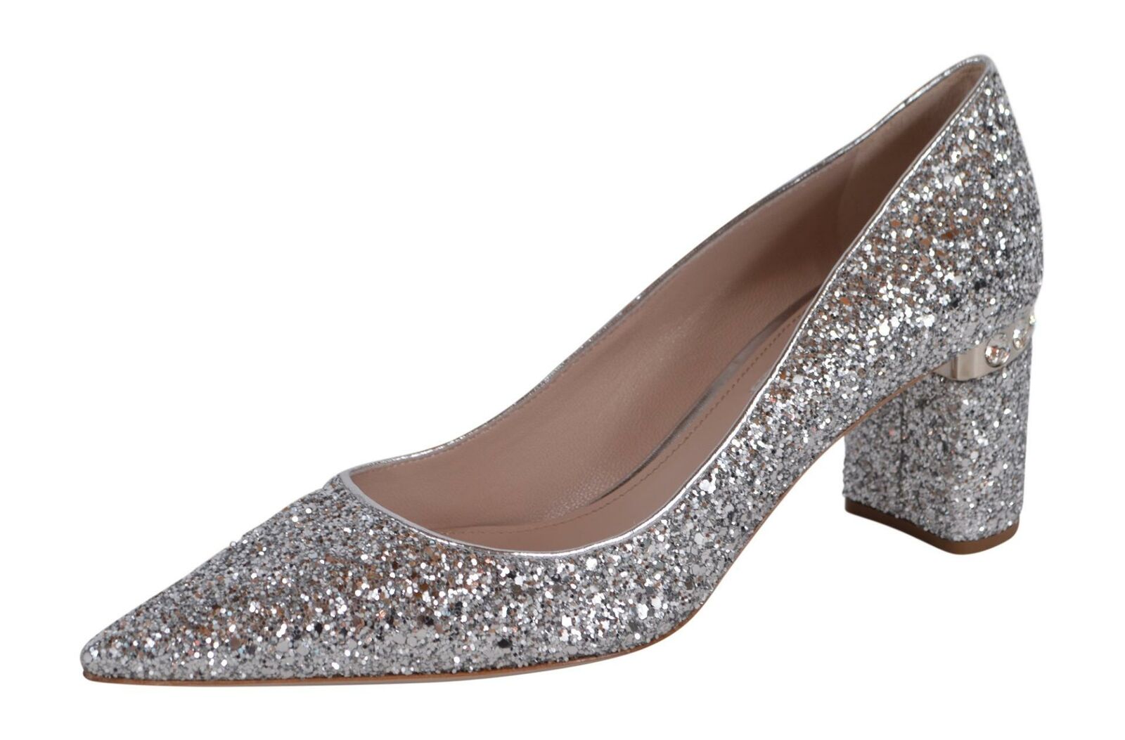 New MIU Donna Silver Glitter Crystals Pumps Heels Shoes 38 51500C 3B4X | eBay