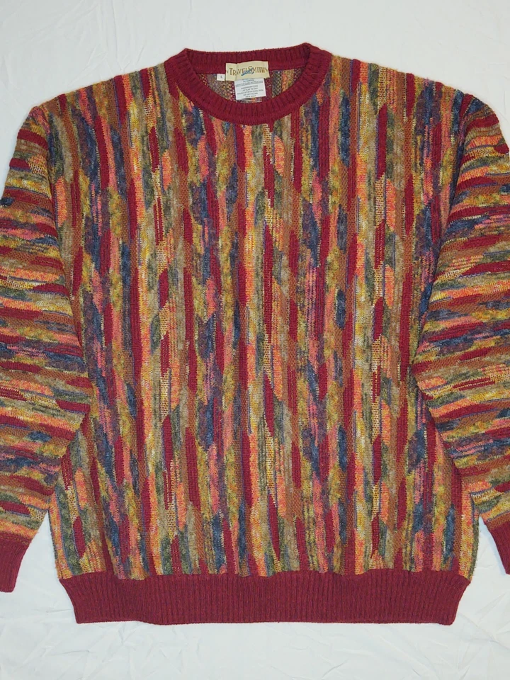 Suéter De Colección Años 90 Travel Smith Texturizado 3D Hip Hop Cosby Coogi Estilo Para Hombre’s L Foto 2 de 4