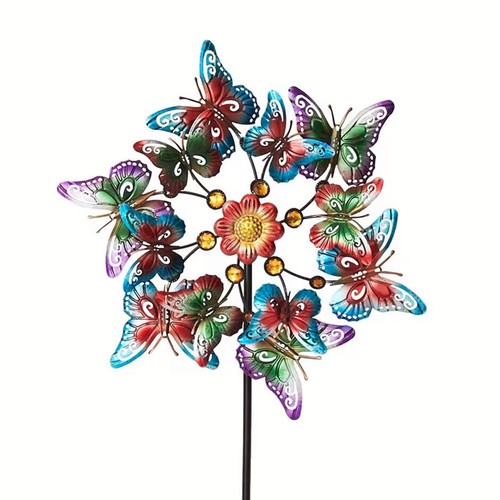 Colorful Metallic Ladybug Hummingbird or Butterfly Wind Spinner Garden Stake - Picture 4 of 24