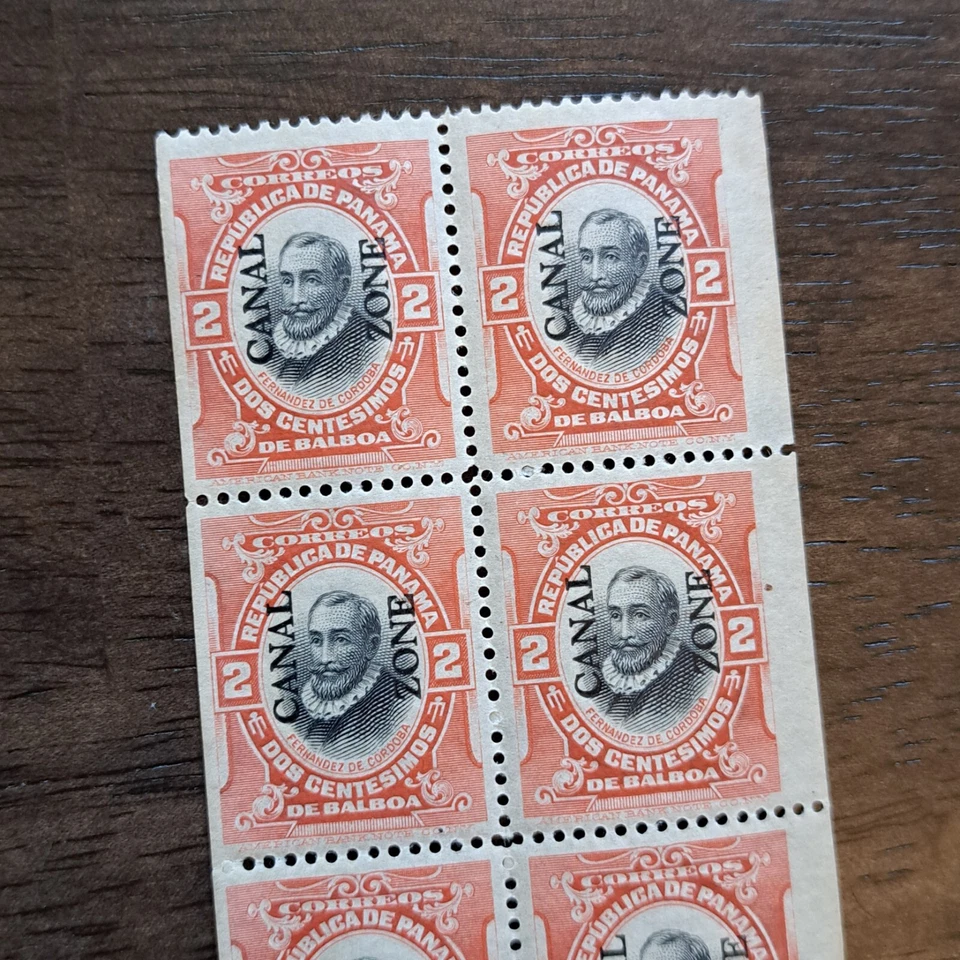 Vintage Canal Zone Scott #39c Pane of 6 Red Fernandez De Cordoba In Sleeve - Image 3 of 4