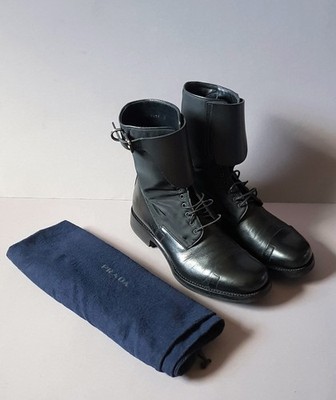 Vintage - Prada Herren Biker Stiefel - schwarz - Leder - Gr. 42 (US 9/9,5, UK 8)