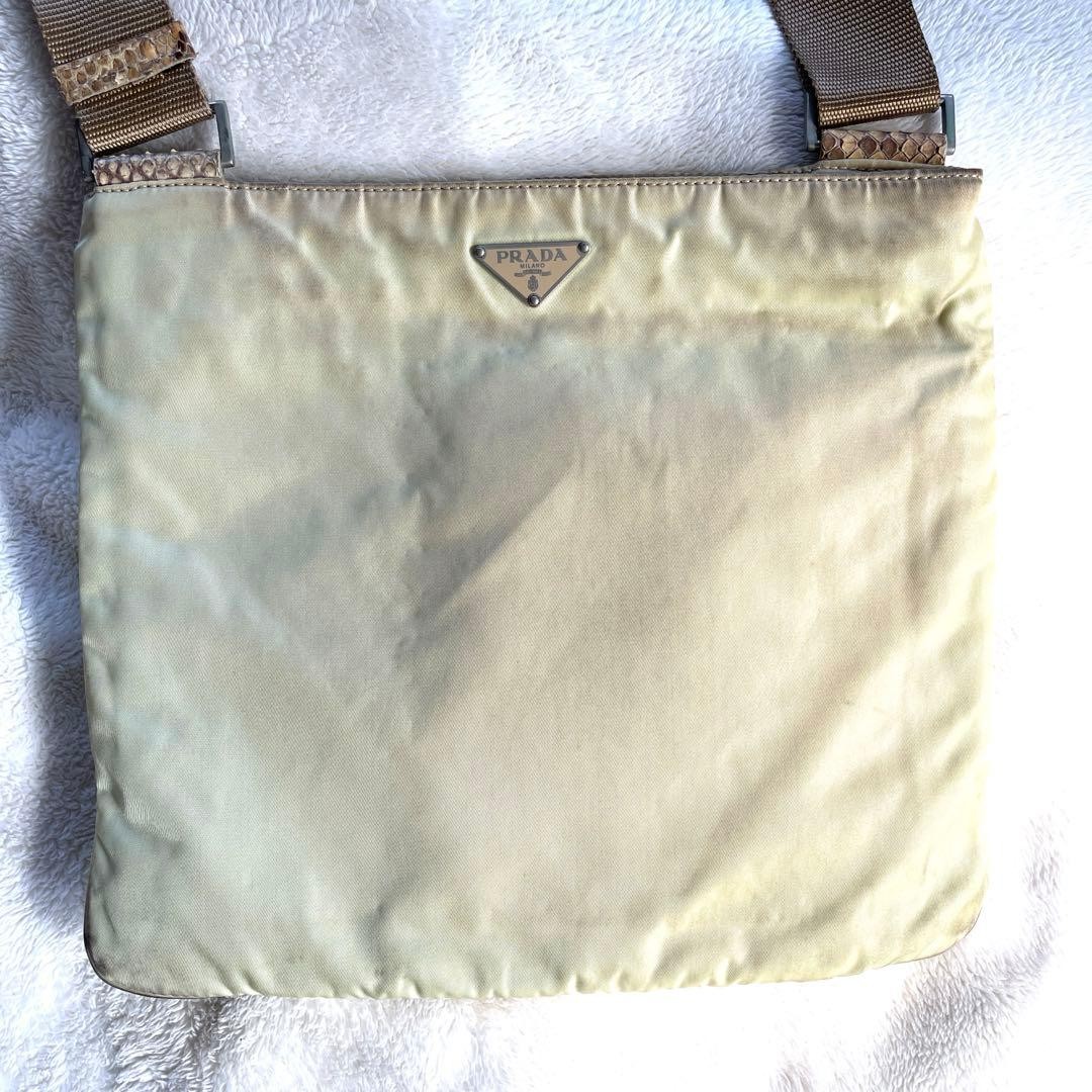 PRADA Python Nylon Shoulder Bag Beige Used Adjust… - image 14