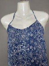 Lulus Dress Womens Medium Blue Paisley Slip Maxi Backless Strappy Sundress
