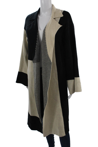 L'Academie Womens Geometric Collared Coatigan Beige Long Sleeve Size XS - Picture 2 of 6