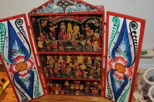 Large Vintage Peruvian Retablo  Folk Art Diorama Shrine Box Latin America Peru**