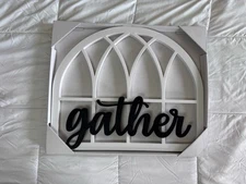 New Gather Cursive Wall Cutout Sign Wall Hanging Decor Farmhouse 17.5 X 21 Wood