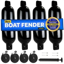 Boat Fenders, Marine Black Inflatable Boat Bumpers for Docking, 5.5x20 Inch
