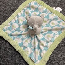 Carters Green Blue Elephant Lovey Security Blanket Plush Animal 2012 14"