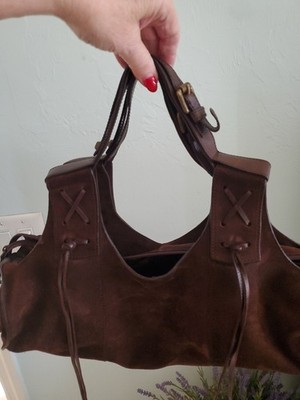 Francesco Biasia Shoulder Tote Bag Handbag Suede Leather Brown