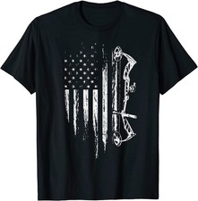 BEST American Flag Bowhunting Bow Archery Gift For Deer Hunter Tee Size S-3XL