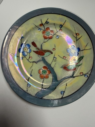 Vintage Lusterware Bird & Floral Salad Plate Lid Hand-Painted Japan