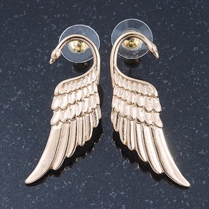 Authentic Gold Plated 'Swan' Stud Earrings - 45mm Length