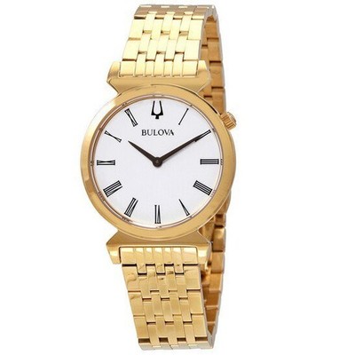 Bulova White Dial Yellow Gold-Tone Quartz Ladies Watch 97L161