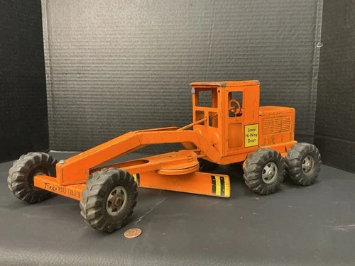 Vintage Tonka Orange State HiWay Dept Road Grader Good Condition