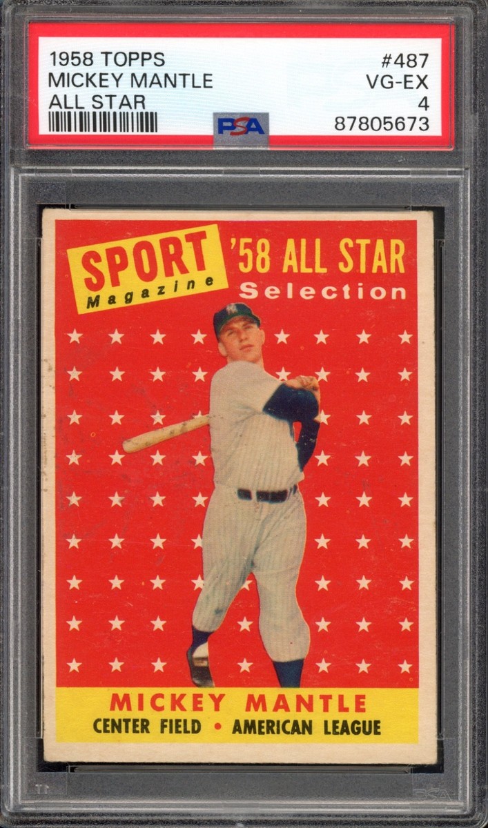 アッキーカード 1958 Topps #487 Mickey Mantle All-Star PSA 4 Vintage HOF Baseball