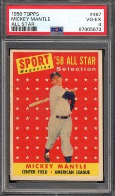 1958 Topps #487 Mickey Mantle All-Star PSA 4 Vintage HOF Baseball