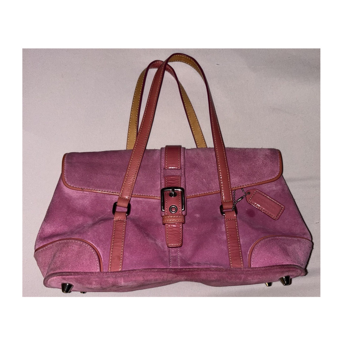 Authentic Pink Suede Coach Shoulder bag with logo charm Y2k | eBay
