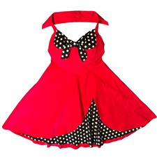 Women s 1950s Rockabilly Halter Swing Dress Red Black Polka Dot Size M