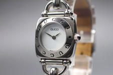 [Near MINT] GUCCI 6300L Horsebit Silcer White Dial Gold Quartz Ladies Watch