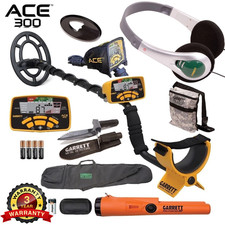 Garrett ACE 300 Metal Detector w/ AT Pinpointer Carry Bag Pouch Digger Bundle