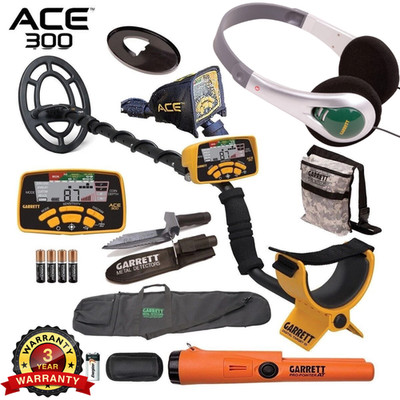 Garrett ACE 300 Metal Detector w/ AT Pinpointer Carry Bag Pouch & Digger Bundle