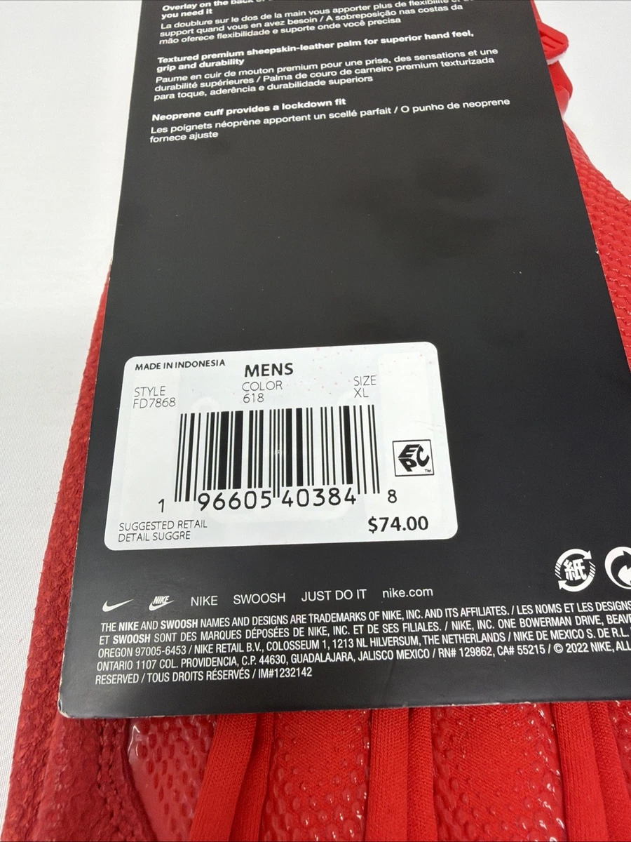 Guantes de bateo de béisbol Nike Alpha Elite rojos para hombre XL FD7868-618 nuevos con etiquetas