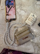 NWT XL iPhone Crossbody SS Wallet strap pearls Gold crossbody tether FS Lanyard