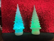 Set 2 Color Changing GLITTER Battery Light Up Tabletop Christmas Trees 6”