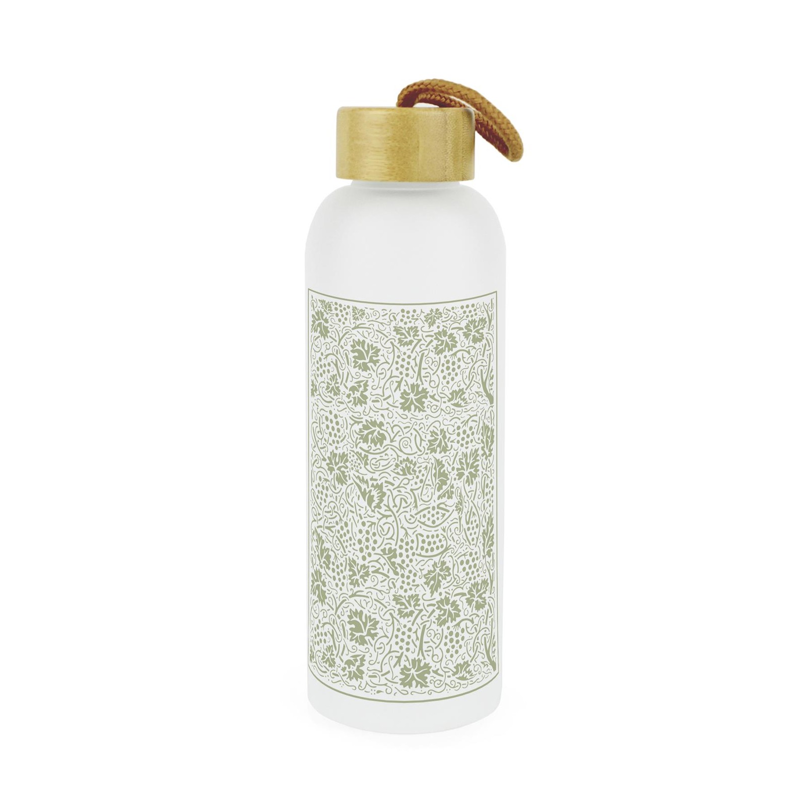 Oak Leaves & Berries Glass Water Bottle - Green Reusable Drinks Bottle Gift