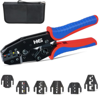 HKS Ratcheting Crimping Tool Set 8 PCS - Quick Exchange Jaw for Heat Shrink Term