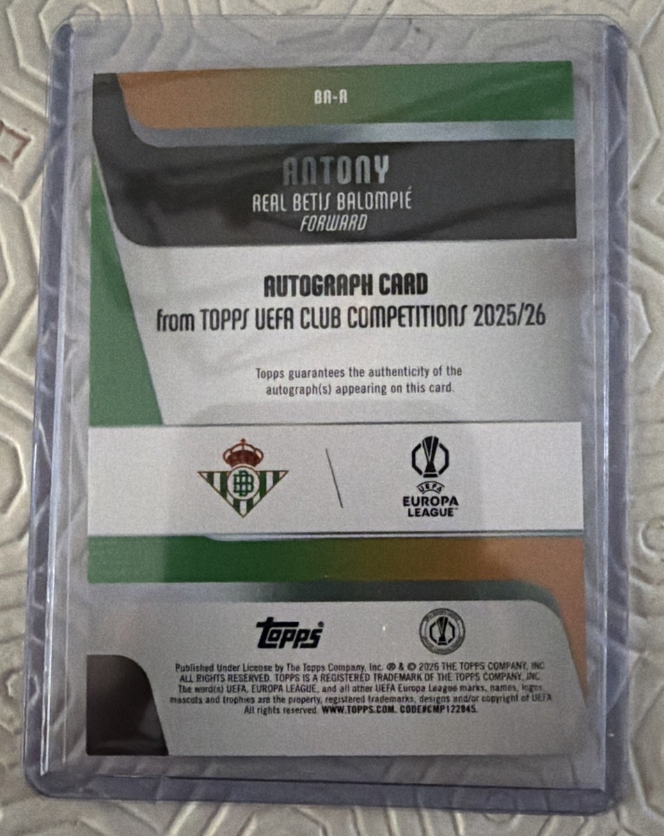 2025-26 Topps UEFA Club Competitions Real Betis Antony Auto /25 BR