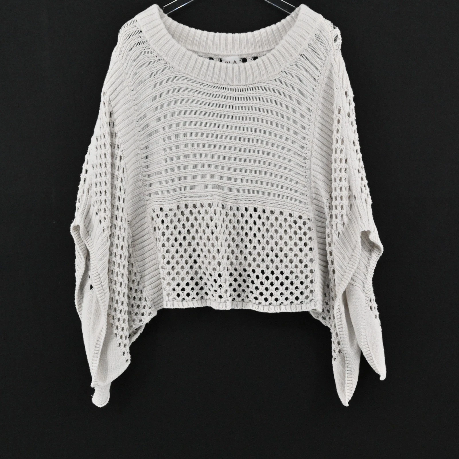 Planet by Lauren G Boxy Poncho Sweater Womens Size OS White Cotton Crochet Knit