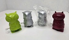 Nathan Jurevicius Retro Owl Wind Up Toy Figure Lot Of 4, Silver, Green, Maroon