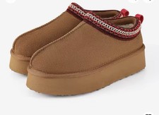 Women  s Platform Mini Boots Suede Fur Lined Slip On Slippers Braid Detail Warm