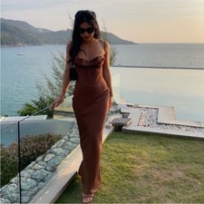 HOUSE OF CB S D-DD 'Charmaine' Chocolate Corset Maxi Dress brown NWOT size S