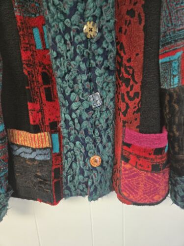 Lee Andersen Womens Colorful Fleece Jacket Art to Wear Colorblock Lagenlook S M - Picture 4 of 11