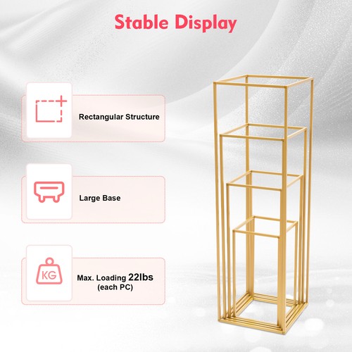 Estante rectangular para mesa de boda centros de mesa decoración metal dorado soporte para flores - Imagen 2 de 24