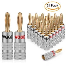 WGGE WG-009 Banana Plugs Audio Jack, 24k Gold Dual Screw Lock Speaker (12 Pairs)