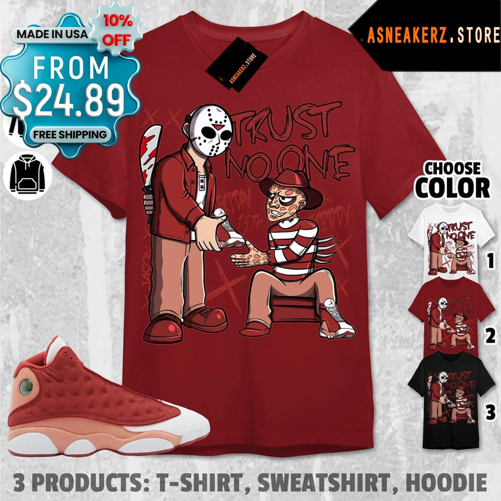 Shirt To Match AJ 13 Dune Red Sneaker Matching Tee Trust No One Friday T-Shirt
Opens in a new window