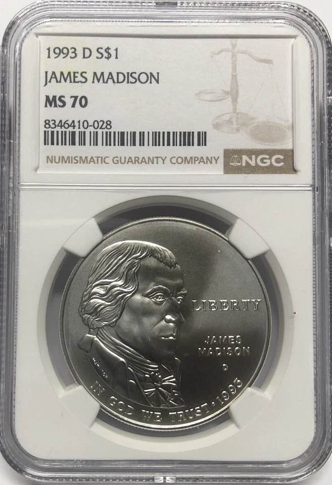 1993 D JAMES MADISON Silver Dollar $1 MS70 NGC💥FLAWLESS QUALITY💥 - Image 2 of 4