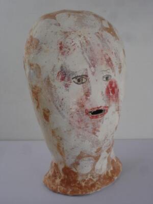 Claire Loder Glazed Ceramic Original Signed Face Sculpture Large 2019 11'' X 7.5''