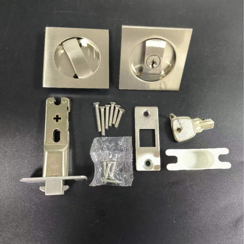 Invisible Recessed Square Pocket Door Lock with Silver Privacy Latch