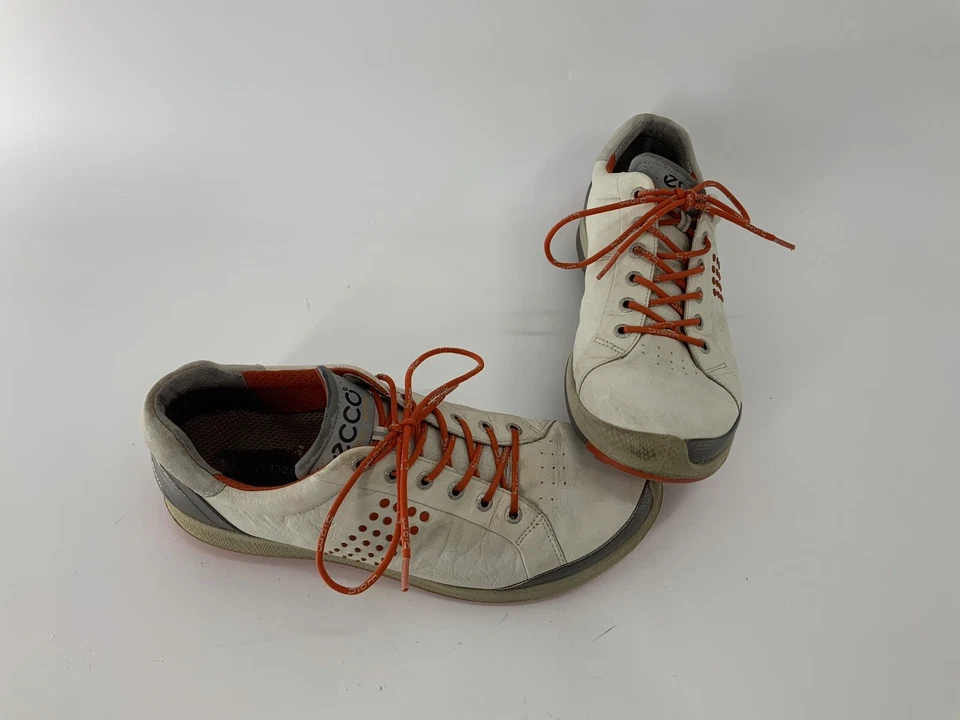 Zapatos de golf ECCO Biom Hybrid 2 10,5 cuero blanco naranja sin clavos YGI K4S-20 Foto 2 de 4