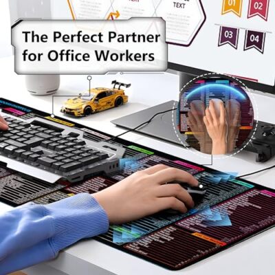 Windows PPT/PS/CDR/AI/PR/Word/Excel snelkoppelingen blad muismat, grote gaming muismat voor bureau, 80 cm x 30 cm computer bureaumat, waterdicht antislip toetsenbordkussen met snelkoppelingen