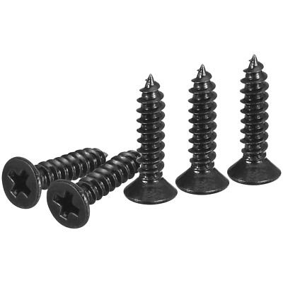 100Pcs #4x1/2'' Flat Head Wood Screws Steel Phillips Self Tapping Black