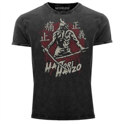 Herren Vintage Shirt Samurai Schwert japanische Schriftzeichen Schriftzug