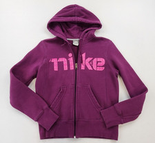 Nike Full Zip Hoodie Women S Purple Spell Out Logo Y2K Activewear Activewear