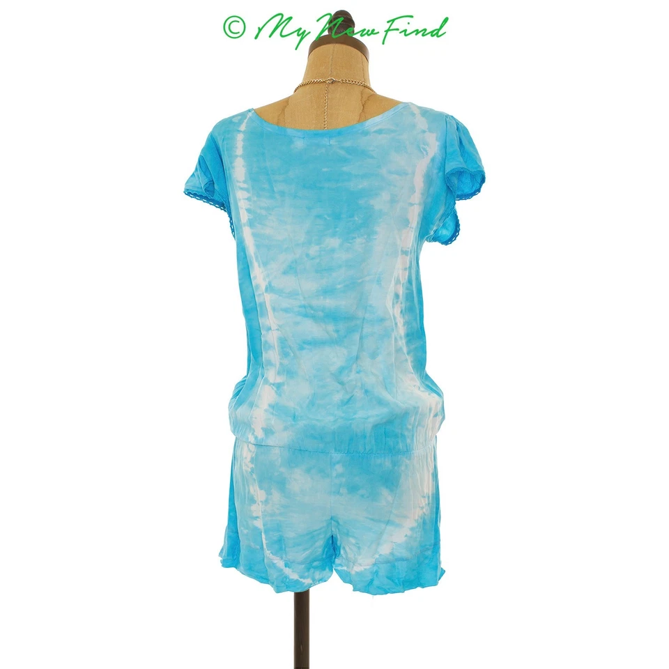 Pantalones Cortos Ava Sky Mameluco Talla S Manga Corta Flutter Botón Tie Dye Azul NUEVO B32 Foto 3 de 3